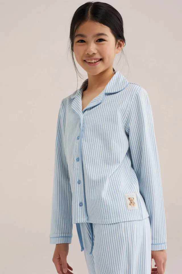 WE Fashion gestreepte pyjama - lichtblauw/ecru