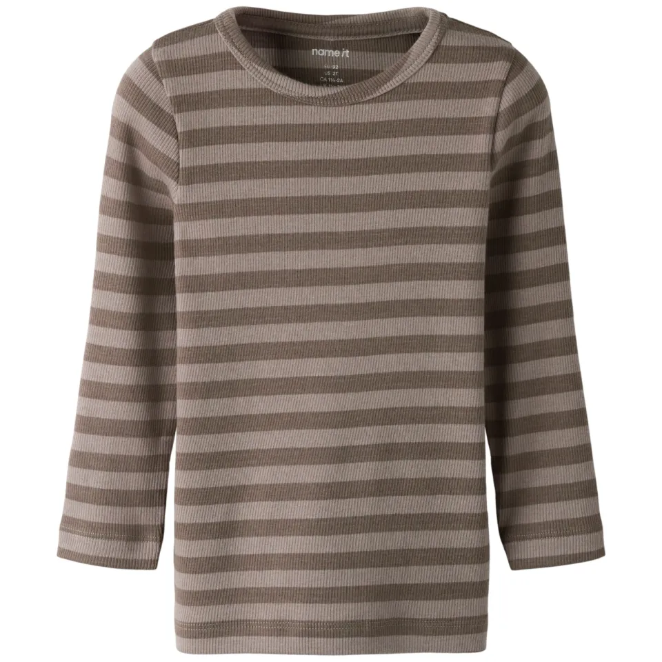 NAME IT MINI slim fit gestreepte longsleeve bruin, foto 2