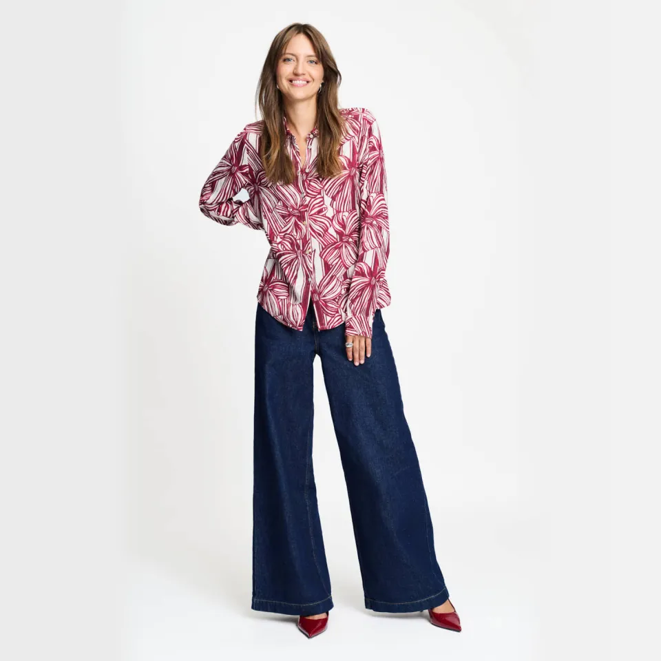 POM Amsterdam Mila Ribbon blouse rood Rood/ecru