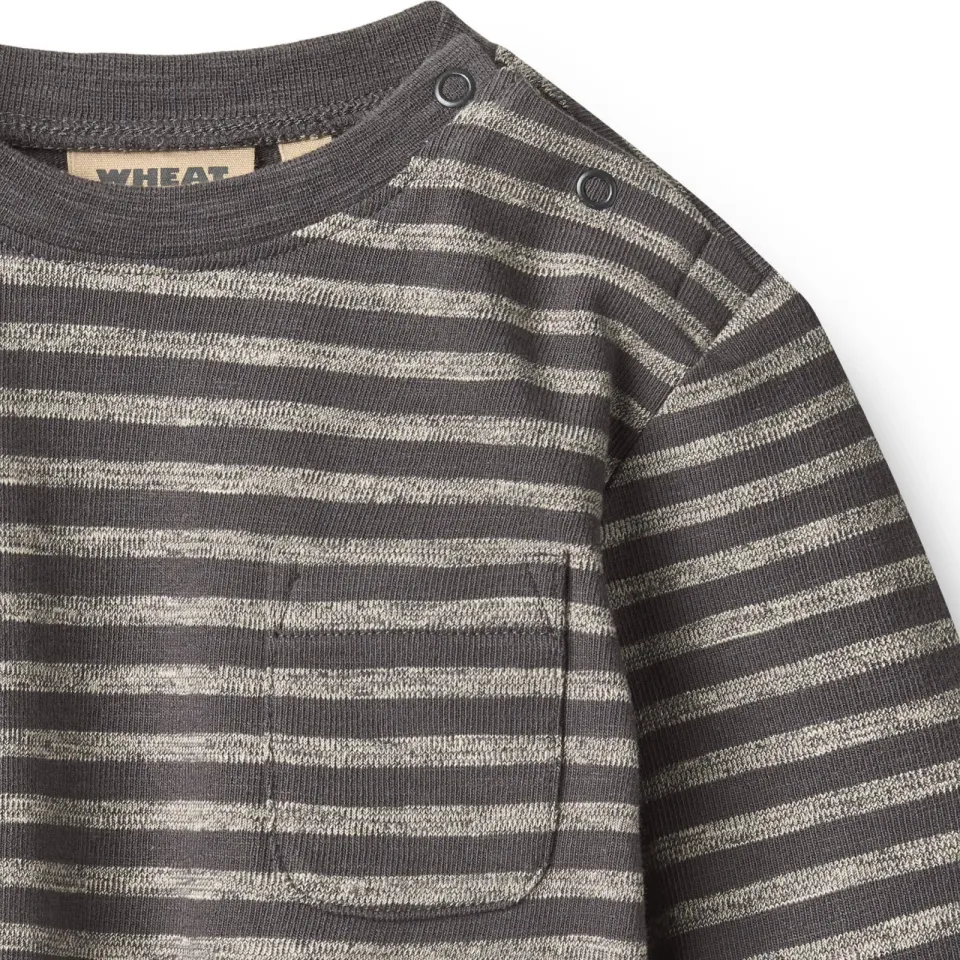 Wheat gestreept T-shirt donkergrijs/beige, foto 2