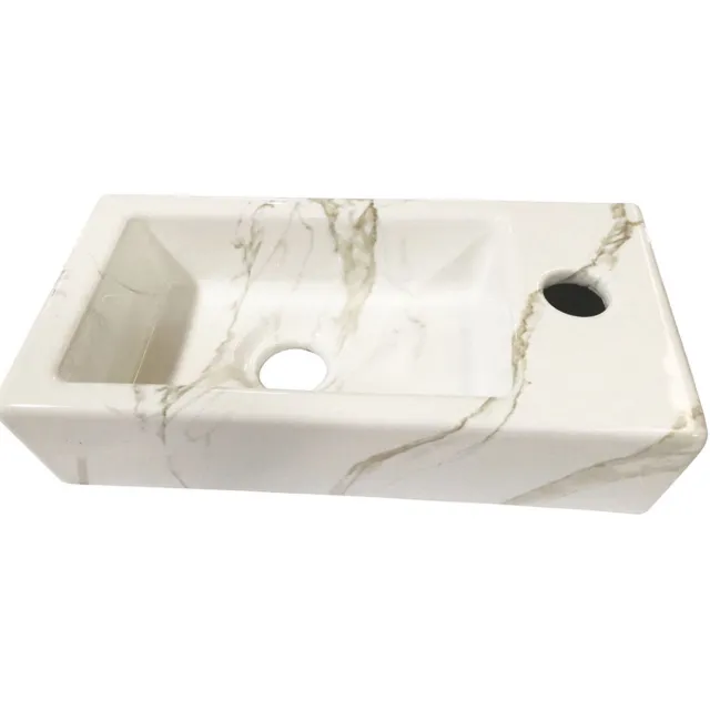 Boss & Wessing Fontein BWS Marmerlook Rechts 36x18x9 cm Keramiek Wit Carrara