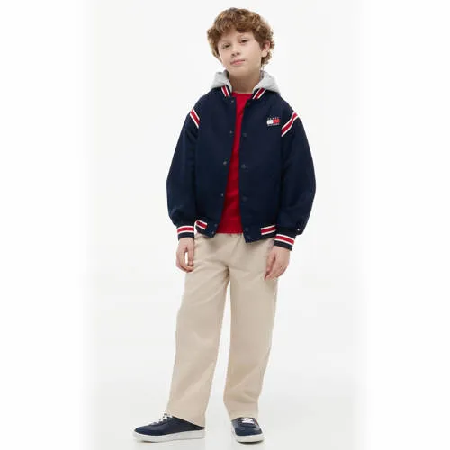 Tommy Hilfiger winter bomberjack donkerblauw met capuchon donkerblauw/rood/grijs melange, foto 3
