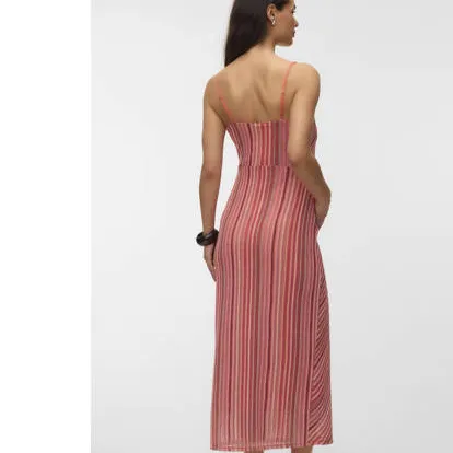 Vero Moda gestreepte gehaakte zwangerschapsmaxijurk koraalrood, foto 5