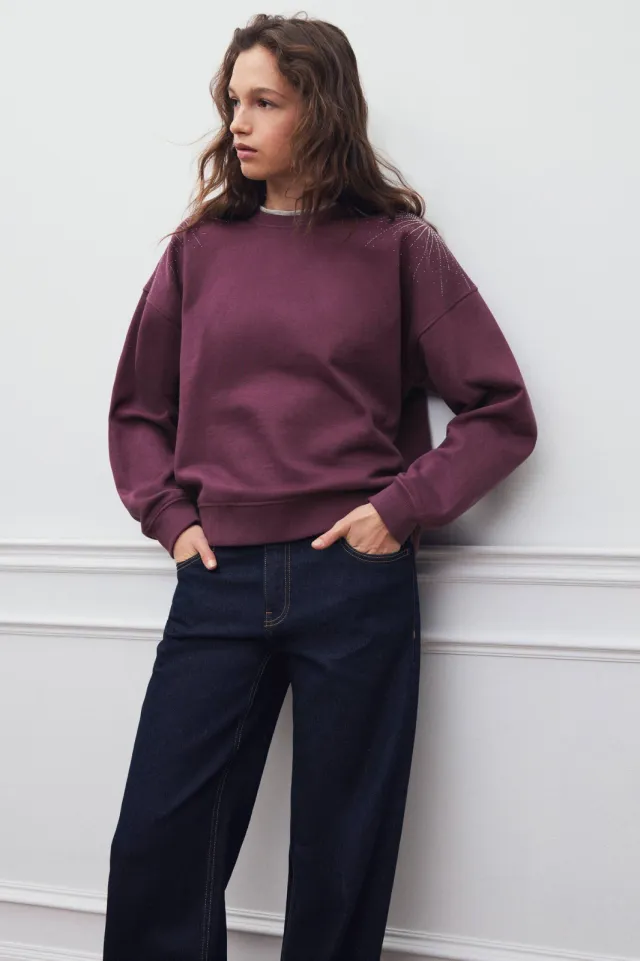 Mango TEEN sweater met strass-steentjes - donkerrood