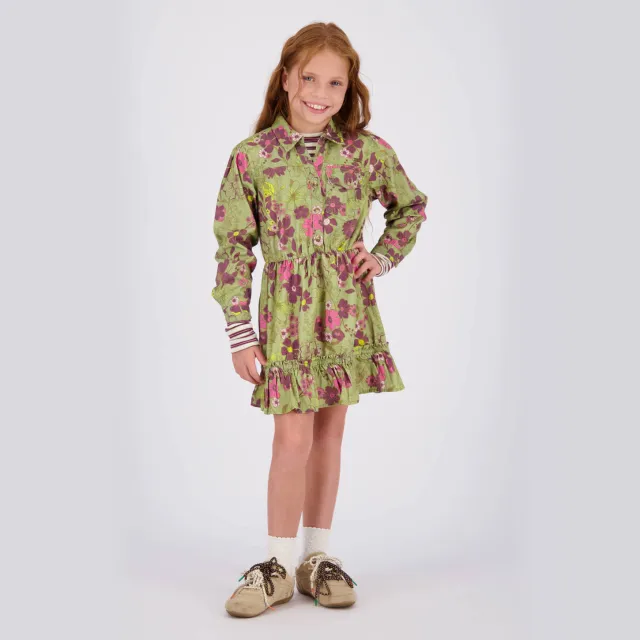 Vingino Perlou gebloemde midi jurk groen Groen/paars/roze
