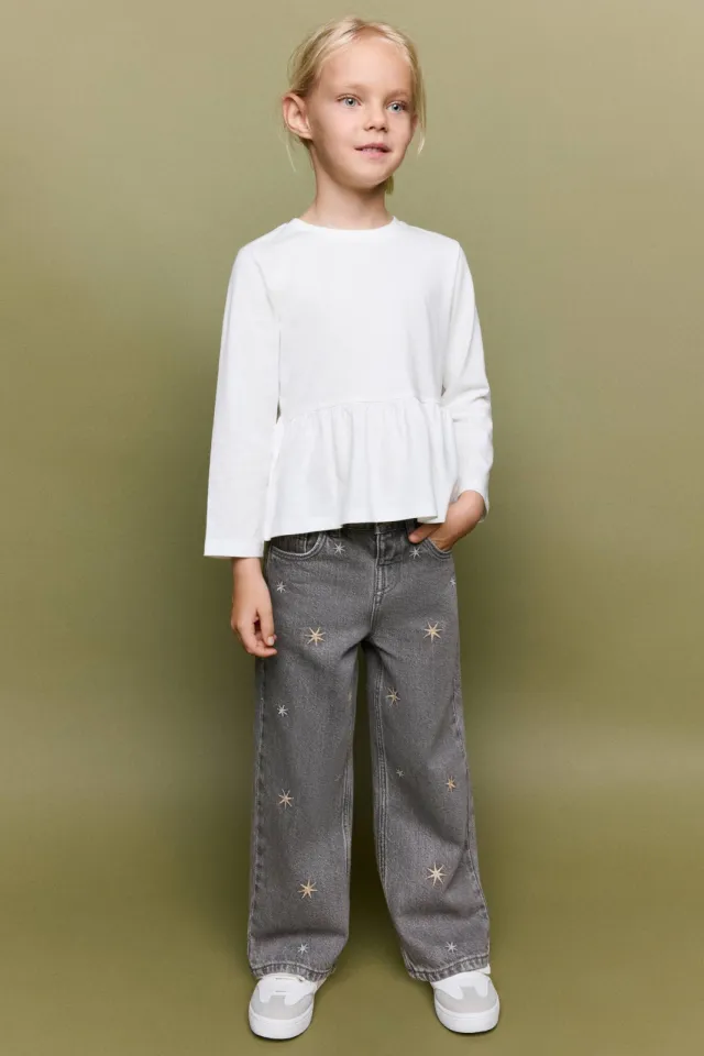 Mango Kids straight leg jeans met borduursels en sterren - grey denim