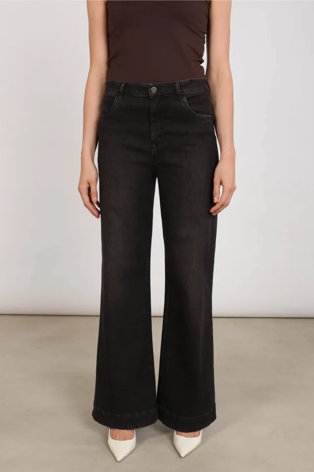 NUKUS denim wide leg broek - grijs Zwart