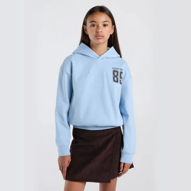 America Today sweater met studs en tekst - lichtblauw/zwart