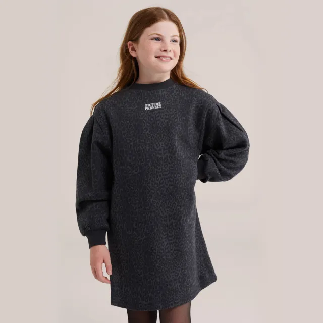 WE Fashion midi sweatjurk panterprint zwart/grijs, foto 5