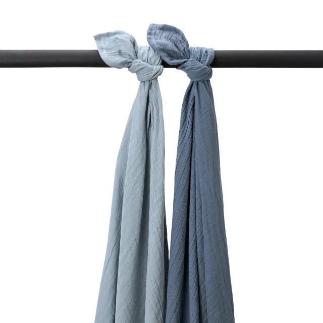 Meyco pre-washed hydrofiele swaddle blauw set van 2 Natural/Jeans Blue/Indigo
