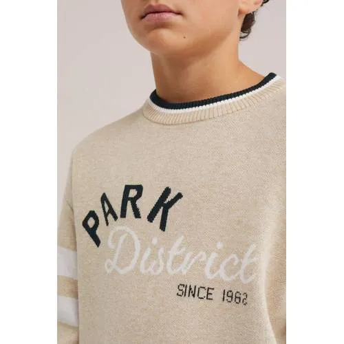 WE Fashion gebreide gestreepte trui met tekst - beige, foto 5