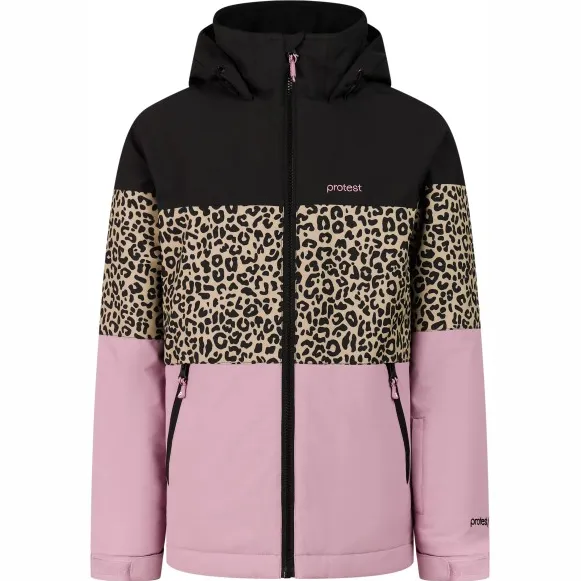Protest PRTDeline JR ski-jas met dierenprint - zwart/roze/zand, foto 3