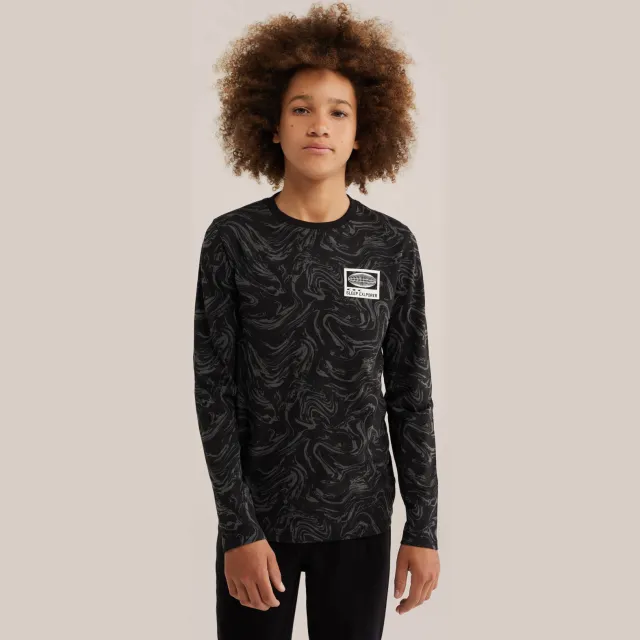 WE Fashion pyjama met print zwart/grijs