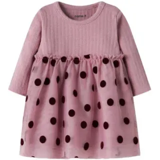 NAME IT BABY katoenen A-lijn jurk met stippen lila