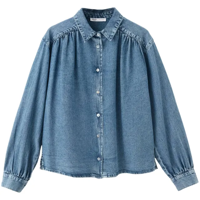Mango denim blouse met plooien medium blue denim, foto 2