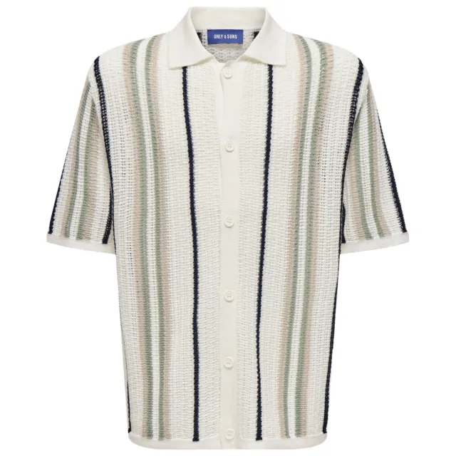 Only & Sons JUNIOR gestreepte overhemd wit fijn gebreid Offwhite/blauw/groen