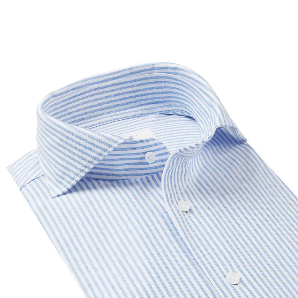 Profuomo Japanese Knitted Slim Fit Jersey overhemd blauw gestreept, foto 6
