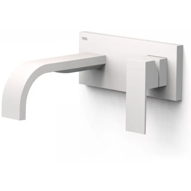 Tres Cuadro Exclusive wastafelmengkraan inbouw gebogen uitloop mat wit Mat wit -