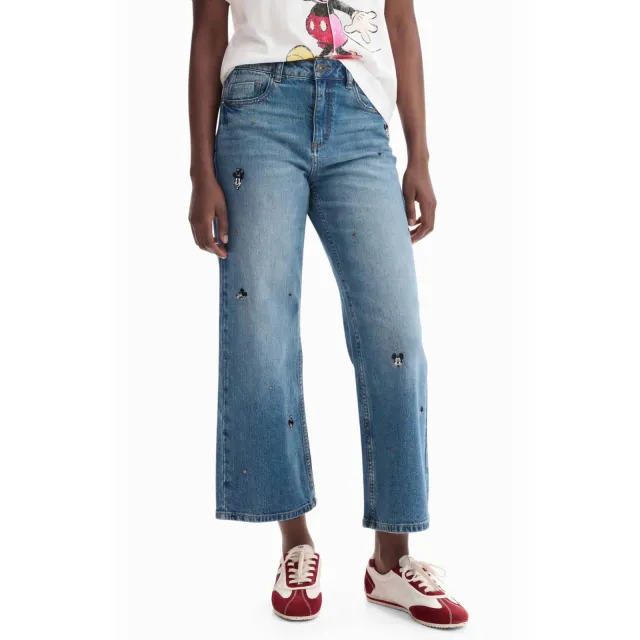 Desigual bootcut jeans met borduursels - blauw Medium blue denim