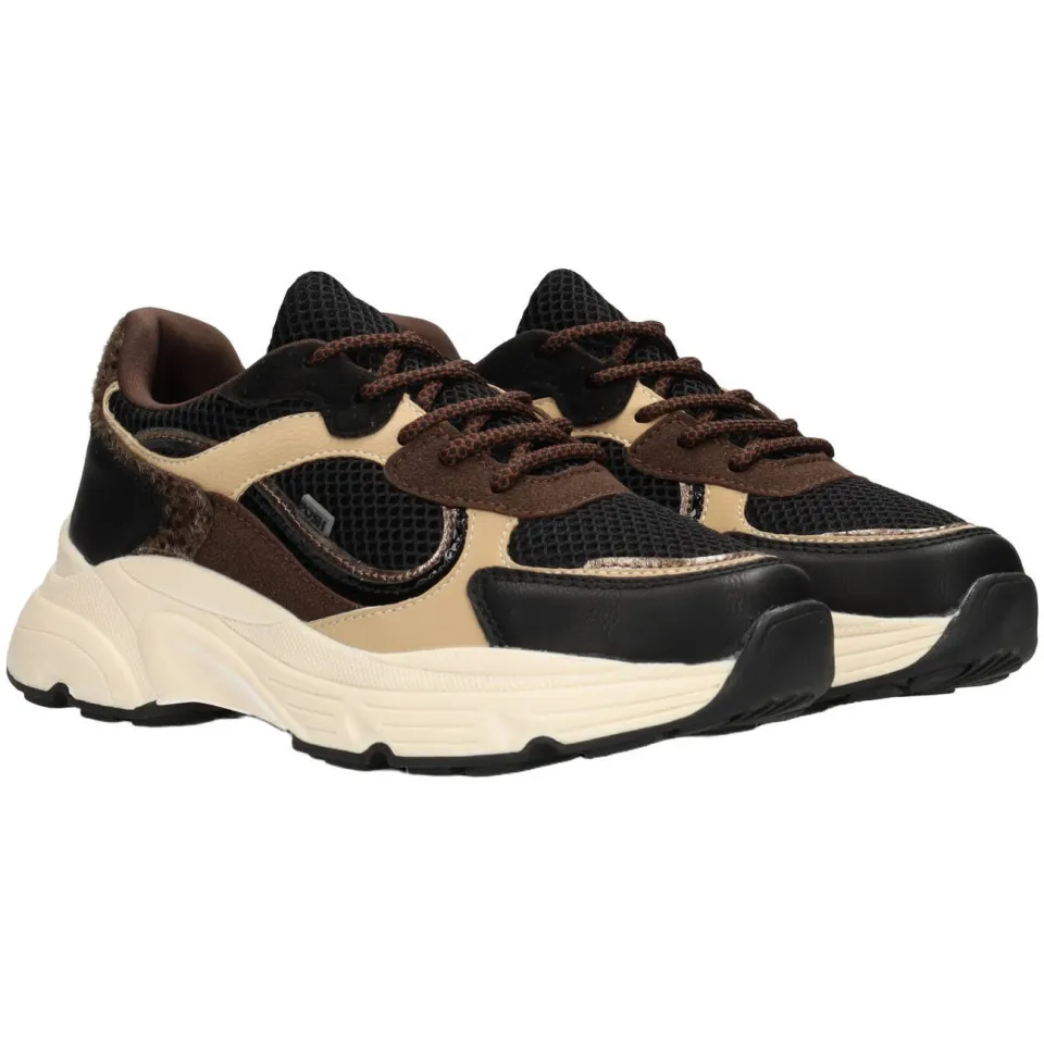 POSH by Poelman Angy chunky leren sneakers - zwart/beige, foto 4