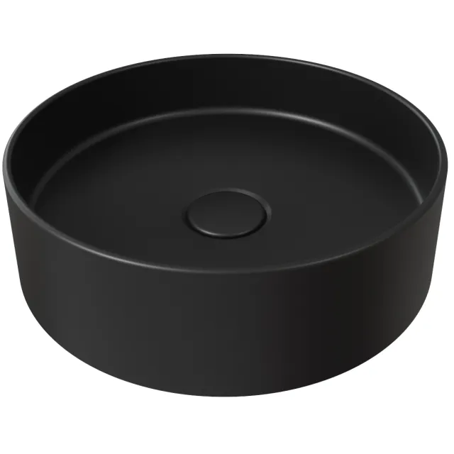 Salenzi Opbouw Waskom Salenzi Hide Circle 40x12 cm Mat Zwart (inclusief bijpassende afvoerplug)