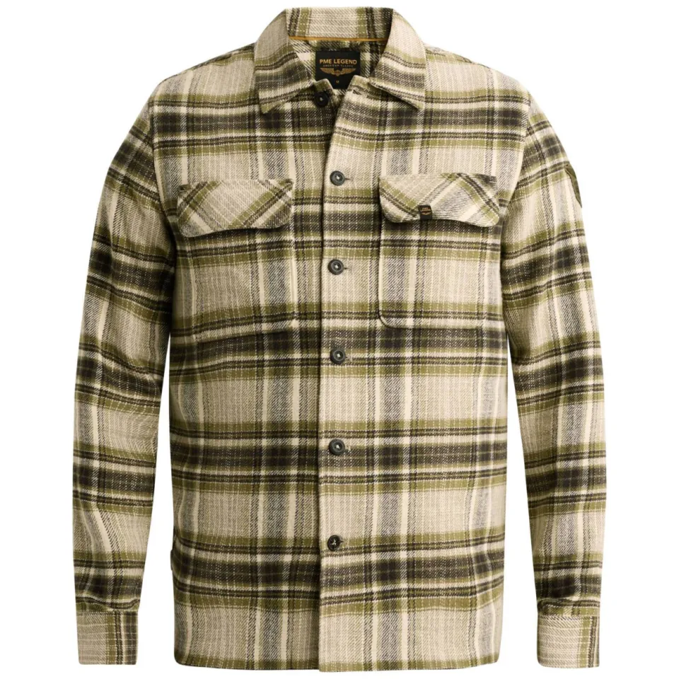 PME Legend regular fit geruit overshirt - loden groen, foto 3