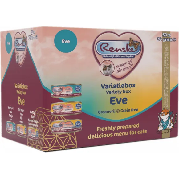 Renske Eve variatiebox graanvrij pâté natvoer kat 30 x 70 g