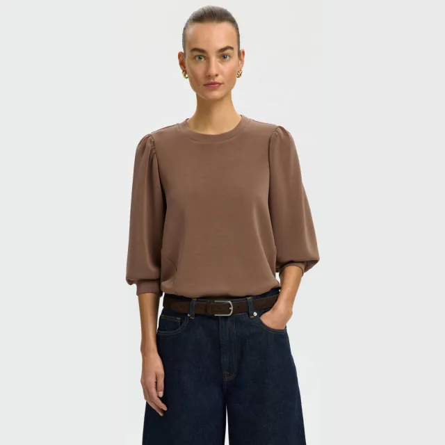 Selected Women oversized trui met plooien - bruin