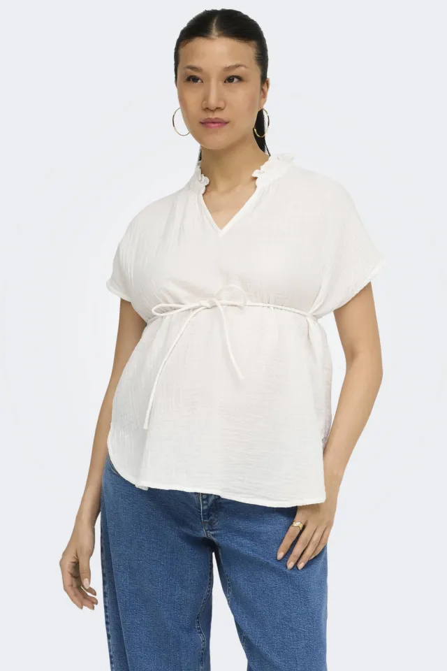 Only zwangerschaps blousetop met textuur ecru Wit