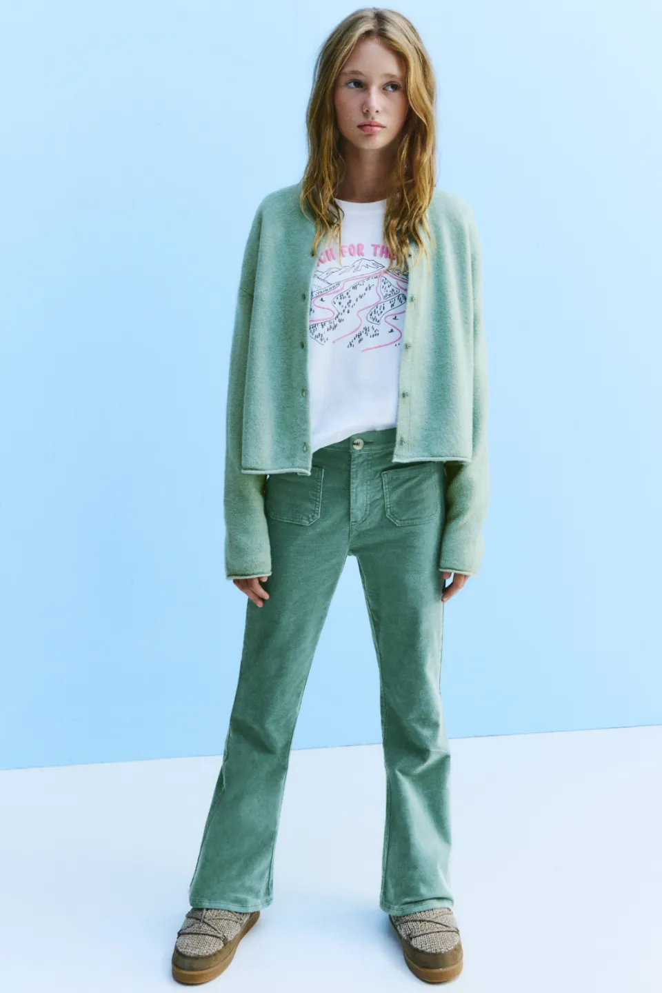Mango Kids corduroy flared broek turquoise