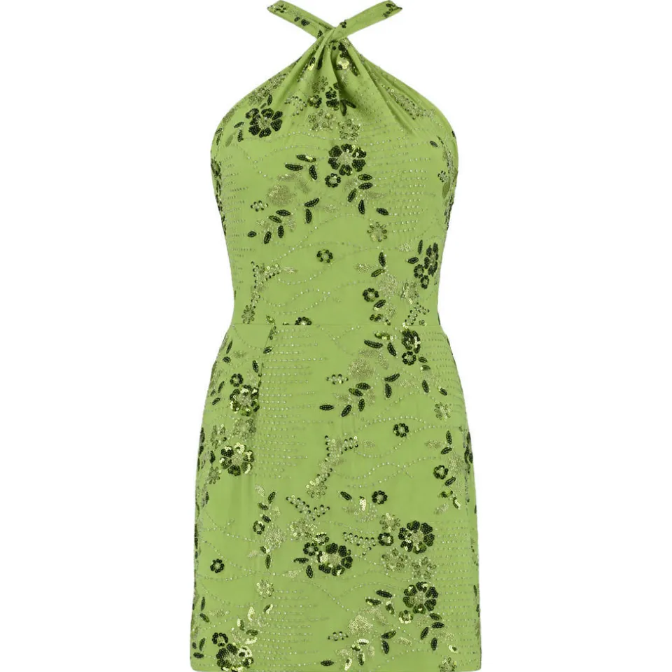 Harper & Yve Sora halterjurk met pailletten groen, foto 2