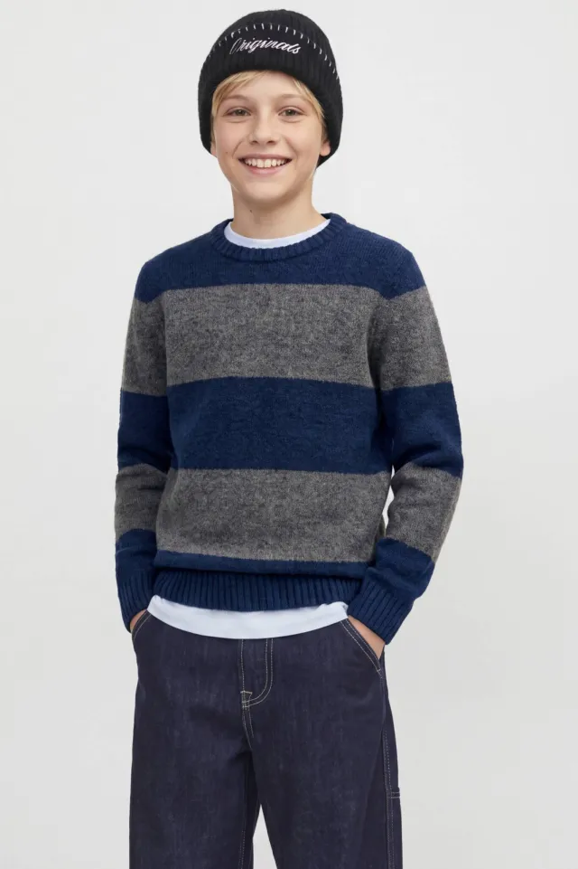 Jack & Jones JUNIOR gebreide gestreepte trui met wol - donkerblauw Donkerblauw/grijs