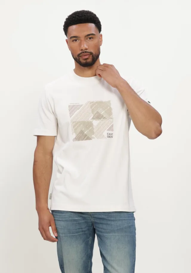 Cast Iron Heren Polo's & T-shirts Short Sleeve R-neck Regular Fit Peached Jersey - Gebroken Wit
