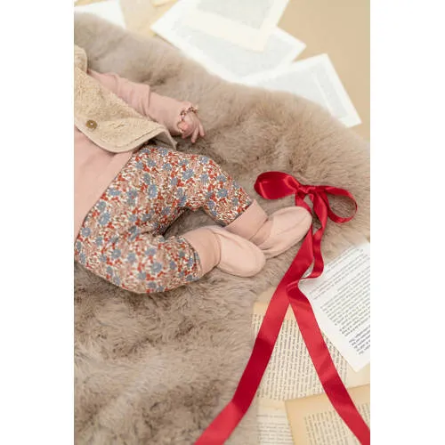 A Tiny Story katoenen slim fit babybroek met print beige, foto 3