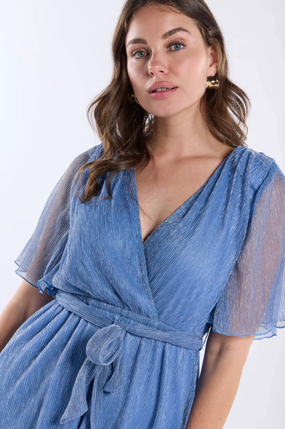 Freebird Dalena korte jurk met lurex lichtblauw blauw, foto 5
