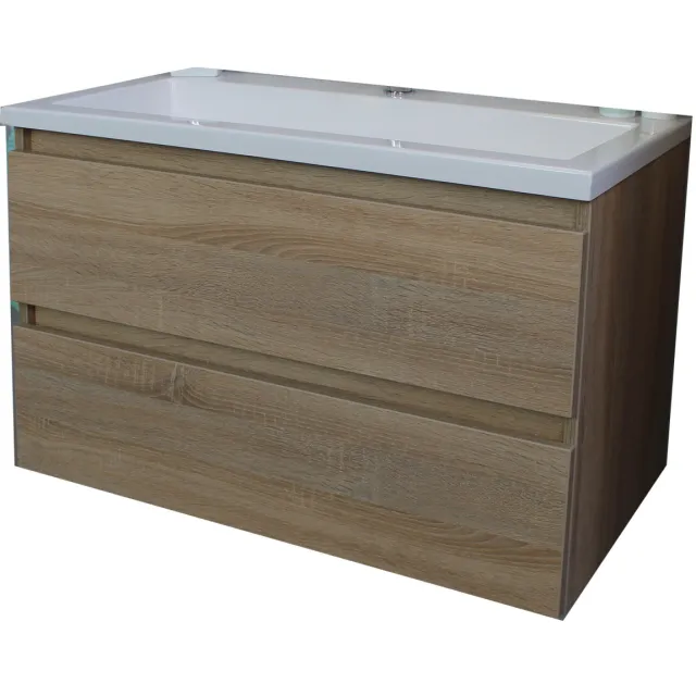 Boss & Wessing Badkamermeubel BWS Pepper Acryl Wastafel Met Kraangat 80x55x46 cm Eiken