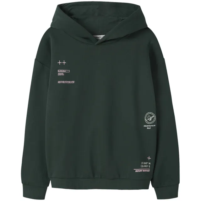 NAME IT KIDS sweater met tekst - donkergroen/roze