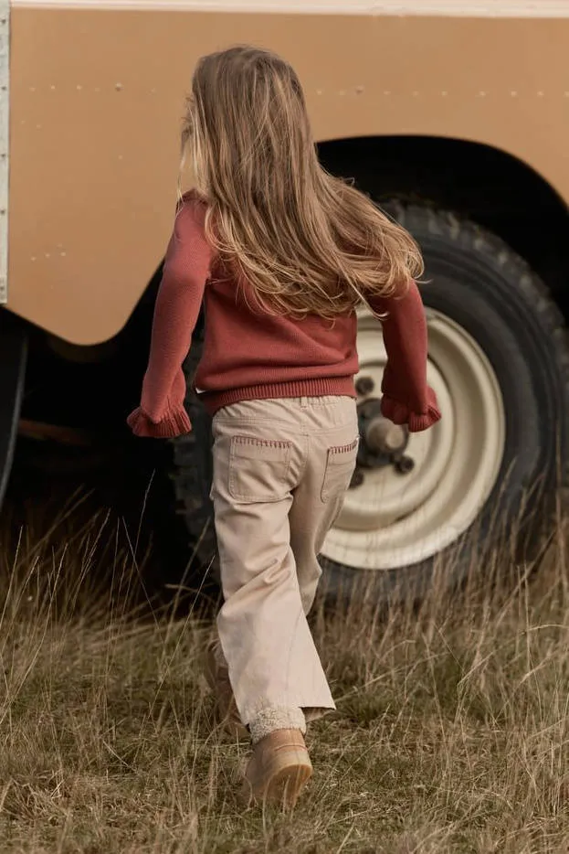 Little Dutch katoenen gebreide trui met ruches - terra, foto 5