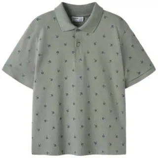 NAME IT KIDS polo grijsgroen Jongens Stretchkatoen Polokraag All over print