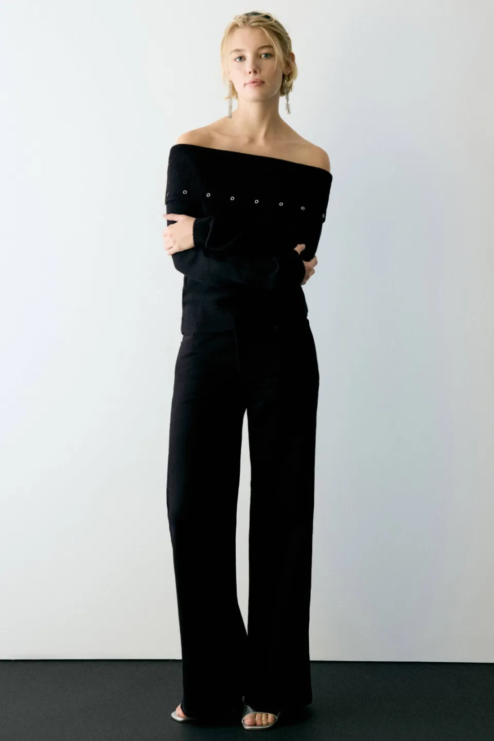 Mango TEEN off shoulder gebreide trui - zwart, foto 3