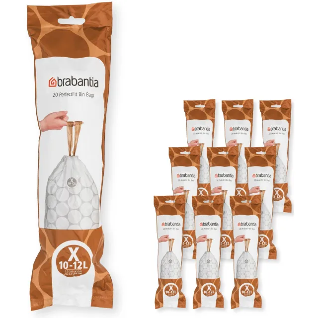 Brabantia Brabantia PerfectFit Afvalzak, code X, 10-12 liter, 200 stuks, set van 10 rollen - White
