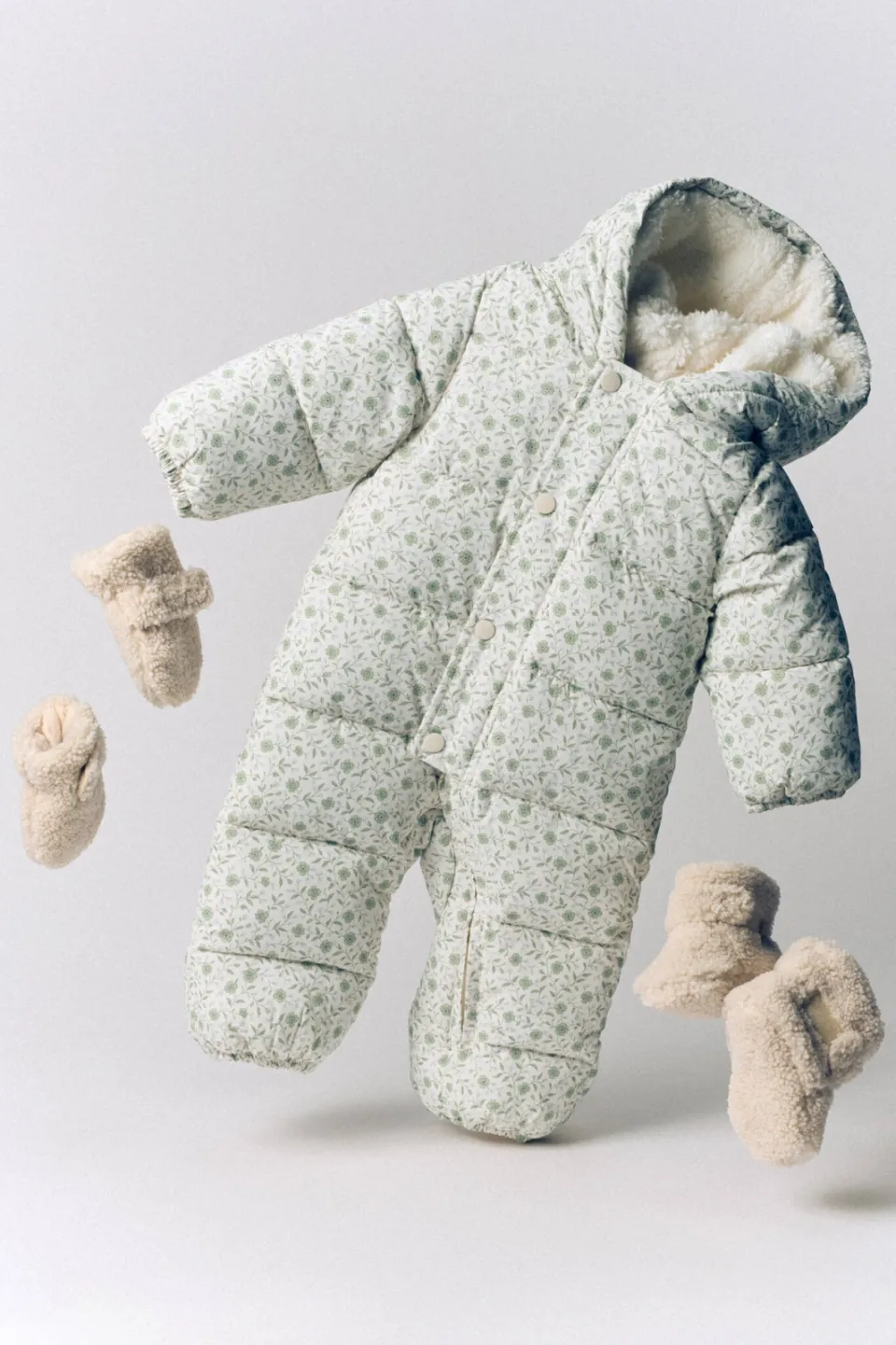 Mango Kids gebloemd winterpak - wit/groen/blauw, foto 3