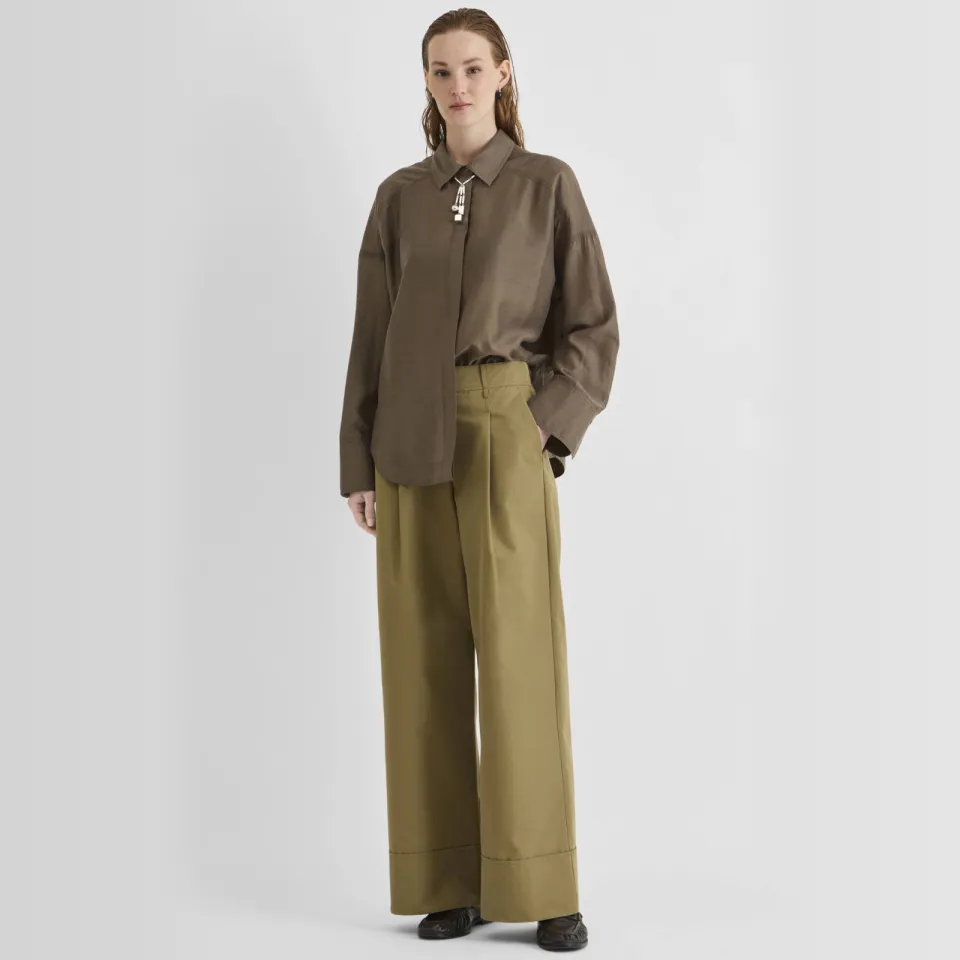 Rouge Edit wide leg casual broek - olijfgroen Khaki