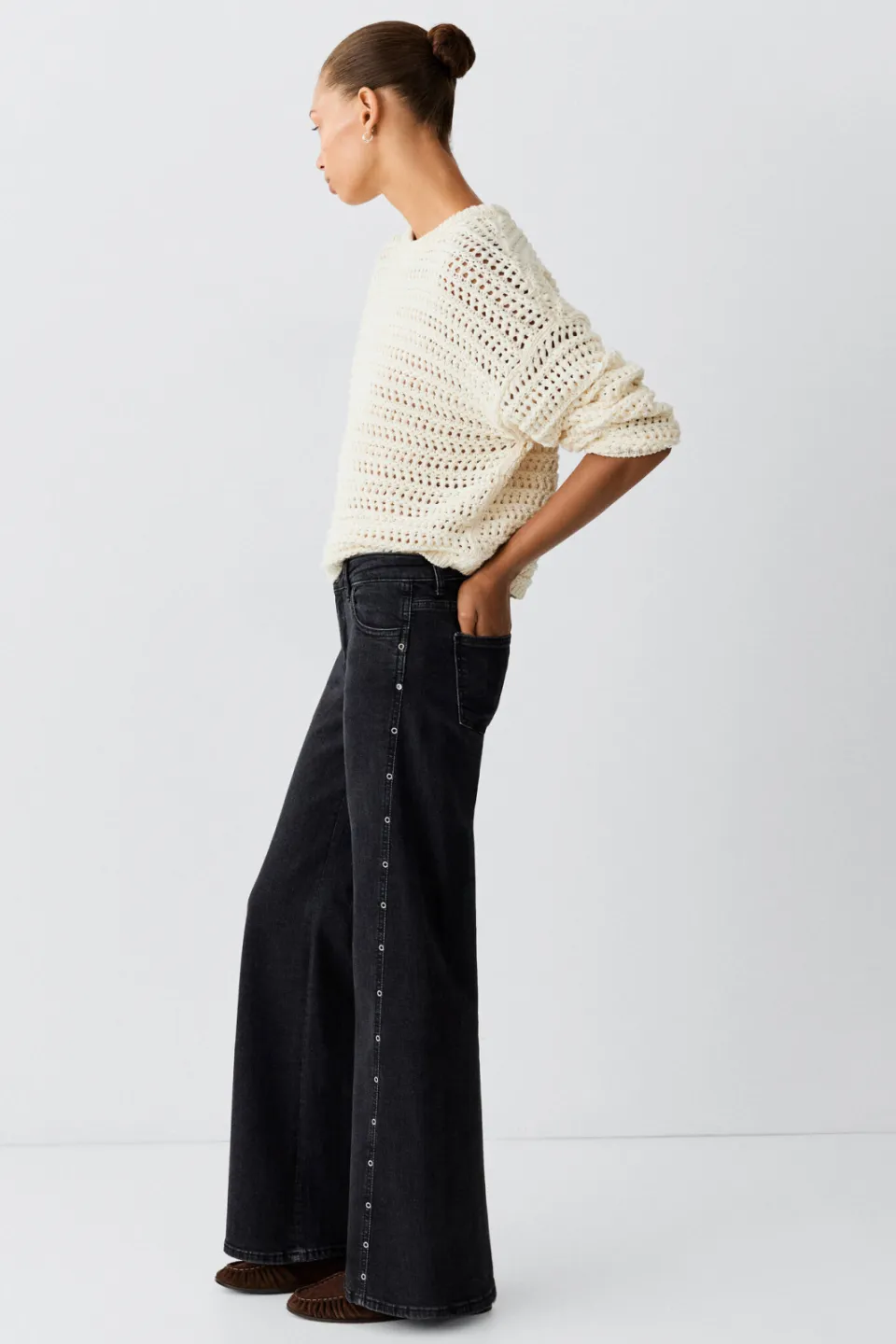 Mango TEEN wide leg jeans met studs - donkergrijs, foto 6