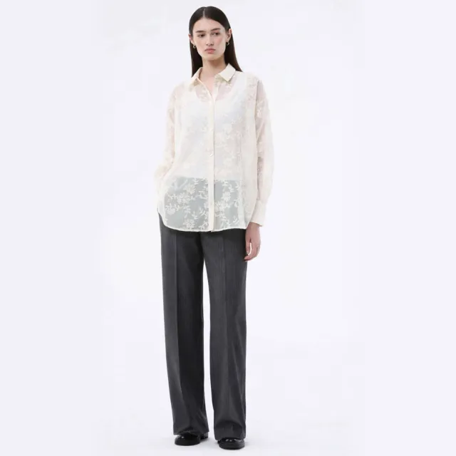 Modström straight leg broek met ceintuur en krijtstreep - grijs Grijs melange