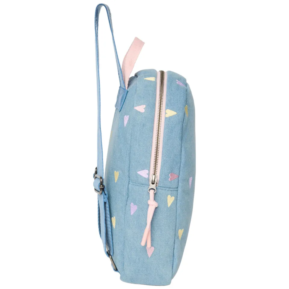 Studio Noos denim mini rugzak met hartjes print lichtblauw, foto 4