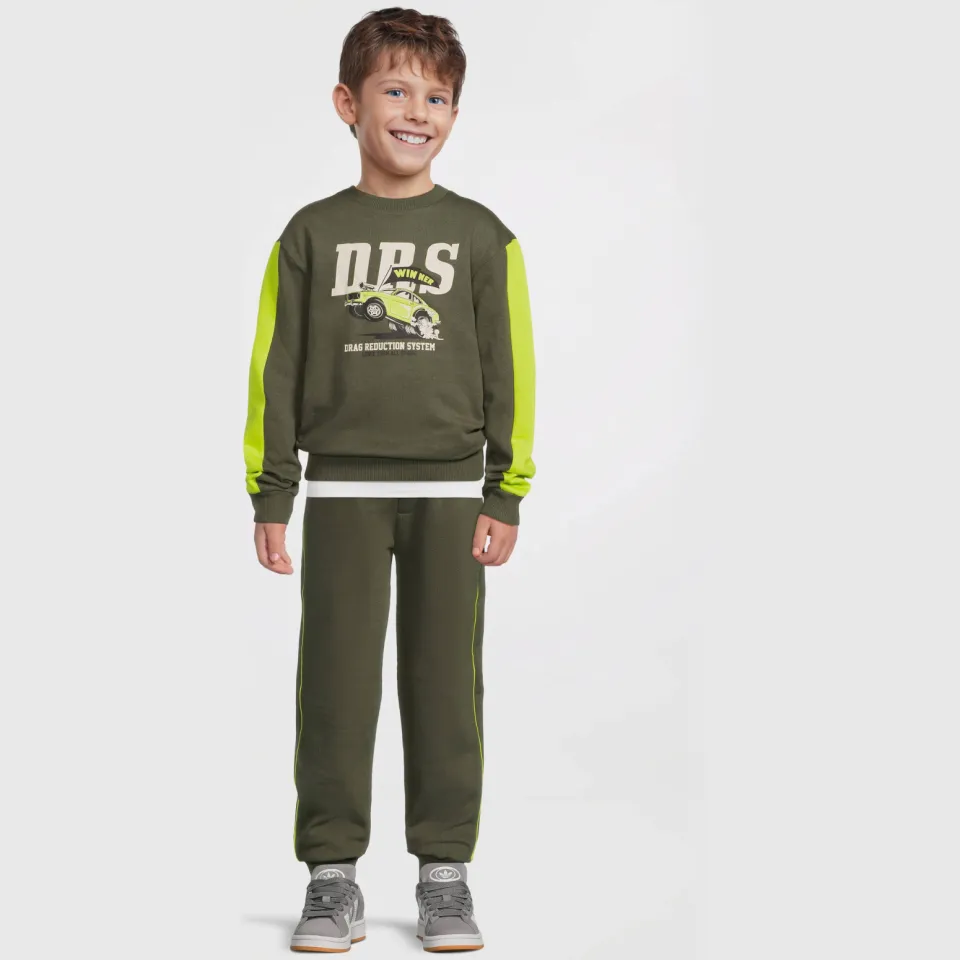 Orange Stars fleece sweater met contrasterende detail Noud khaki