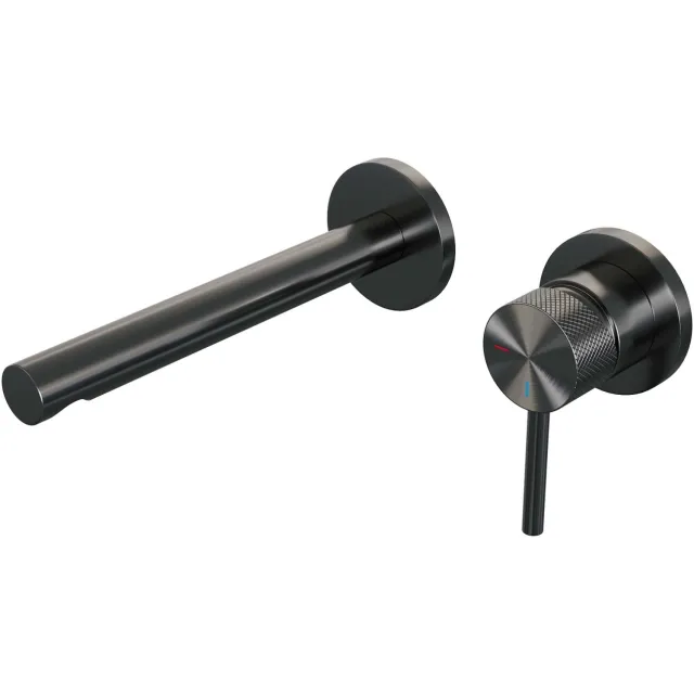 Brauer Inbouw Wastafelmengkraan Brauer Gunmetal Carving Coldstart Rechte Uitloop Ronde Hendel Rechts Geborsteld Gunmetal Met Rozetten