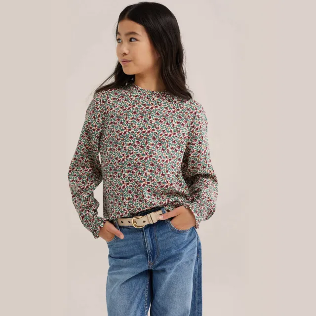 WE Fashion blousetop met print ecru Ecru/groen/donkerrood