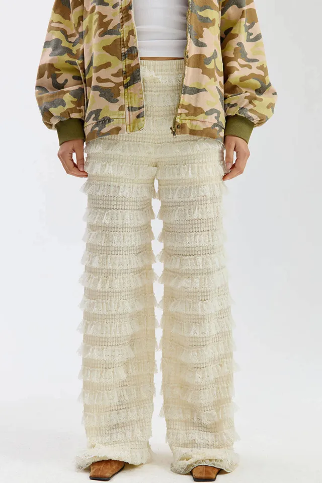 Harper & Yve straight fit broek met ruches - ecru, foto 5